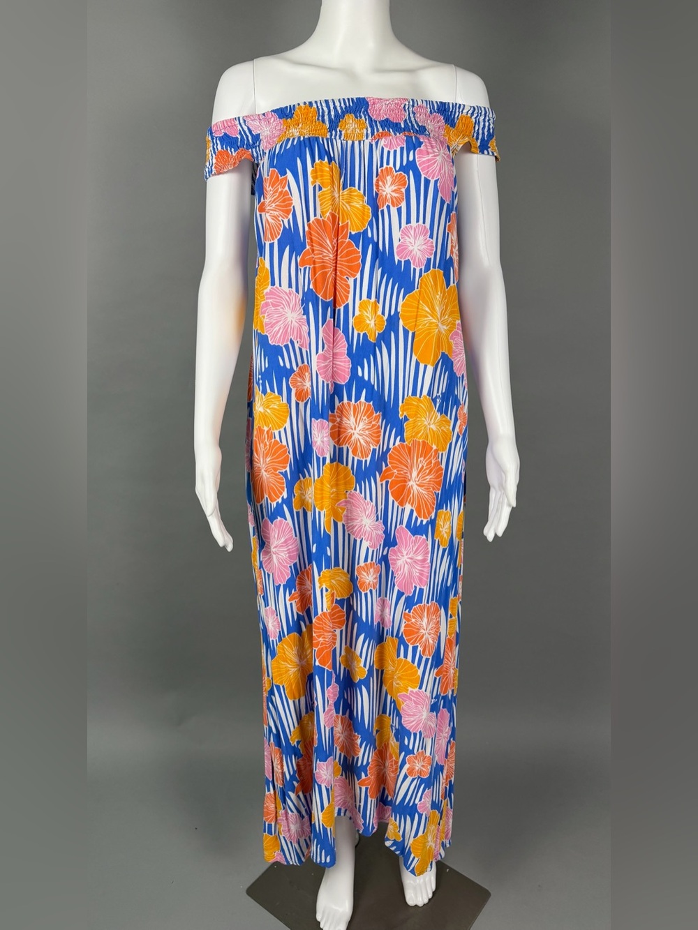 Ava Sky Blue Floral Dress with Pink & Orange Blooms